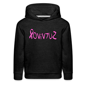 SURVIVOR in Pink Ribbon & Writing - Children's Hoodie - charcoal grey