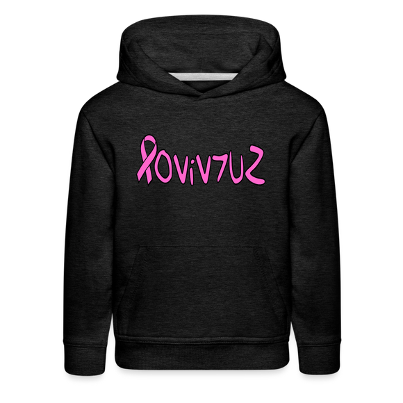 SURVIVOR in Pink Ribbon & Writing - Children's Hoodie - charcoal grey