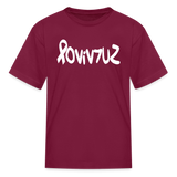 SURVIVOR in Ribbon & Writing - Child's T-Shirt - burgundy