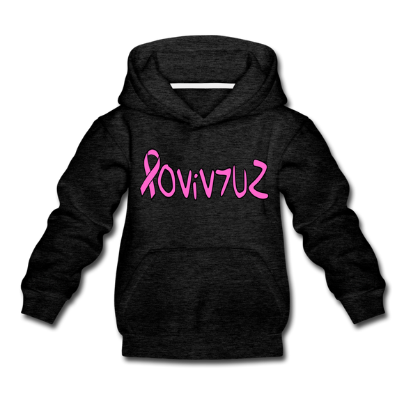 SURVIVOR in Pink Ribbon & Writing - Children's Hoodie - charcoal gray