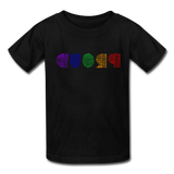 PROUD in Rainbow Scratched Lines - Child's T-Shirt - black