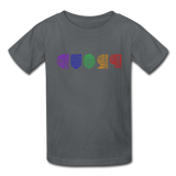 PROUD in Rainbow Scratched Lines - Child's T-Shirt - charcoal