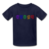 PROUD in Rainbow Scratched Lines - Child's T-Shirt - navy