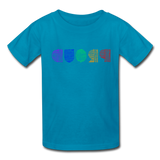 PROUD in Rainbow Scratched Lines - Child's T-Shirt - turquoise